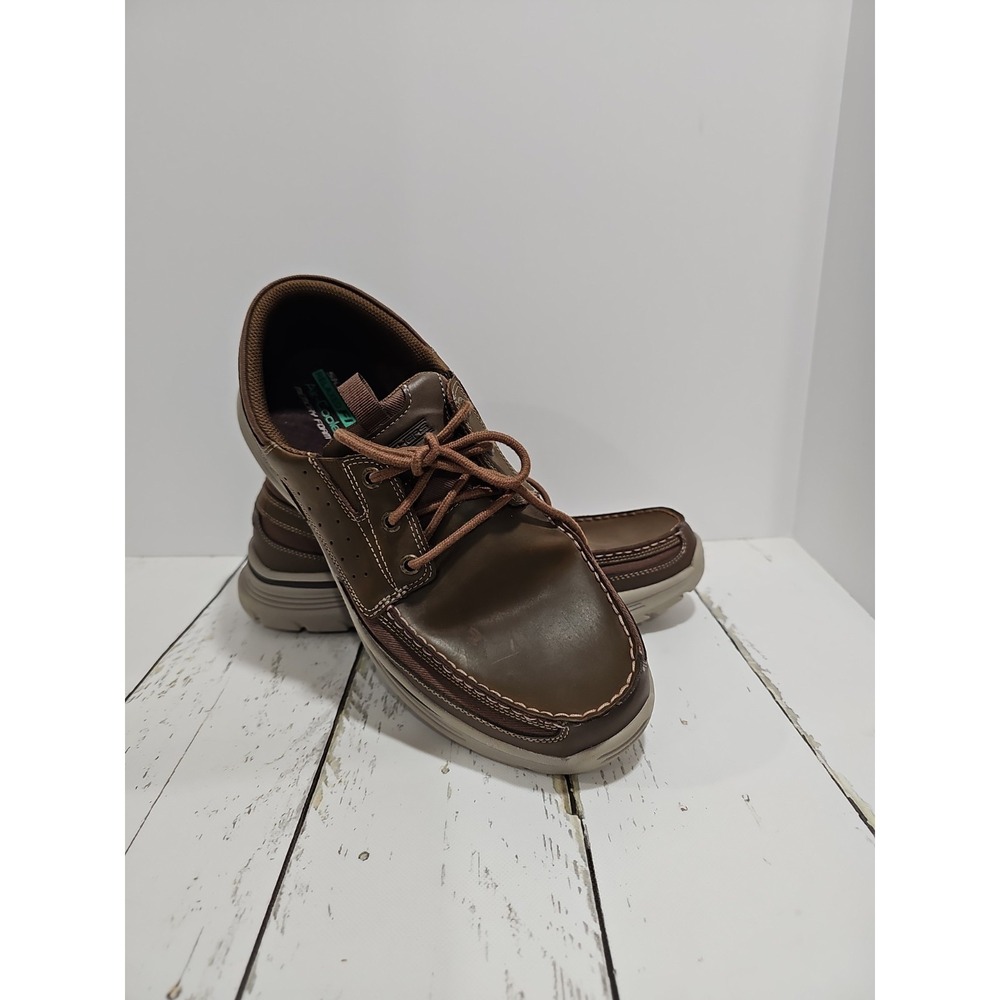 Skechers Mens Sz 12 Expended Menson Brown Leather Loafer Boat Shoe 56296